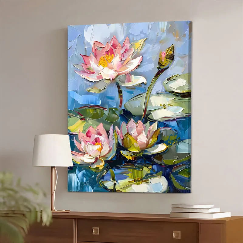 Paintstroked Lotus Canvas Wall Art - 2