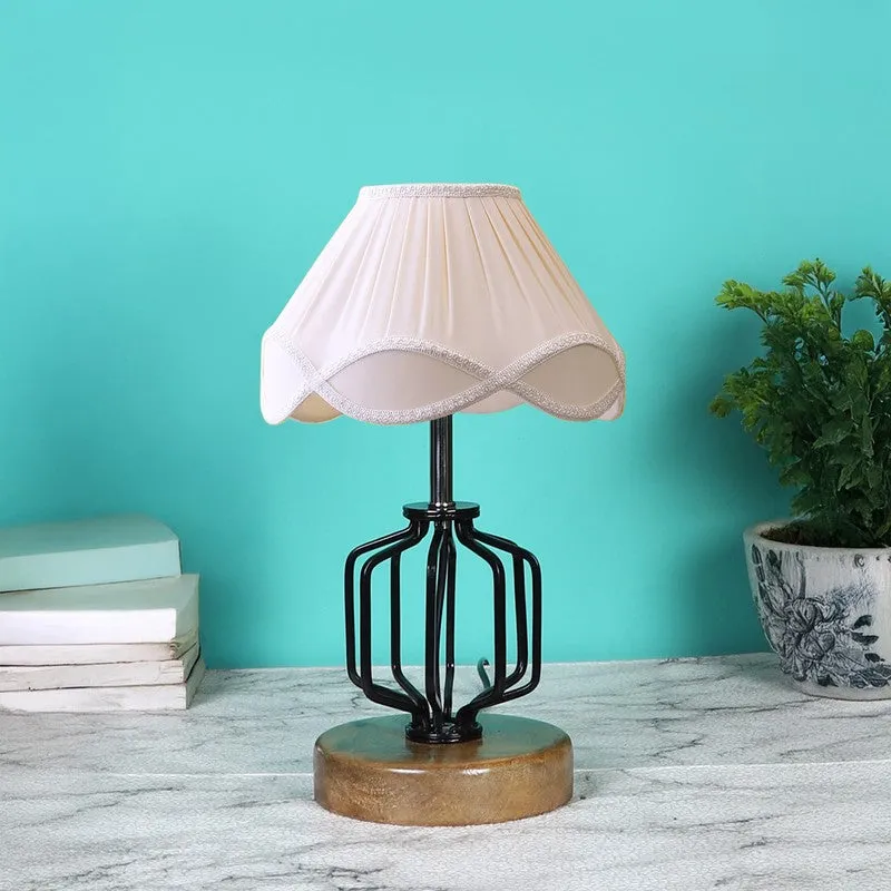 Auralynva Cotton Table Lamp With Wooden Base - Ivory media 4