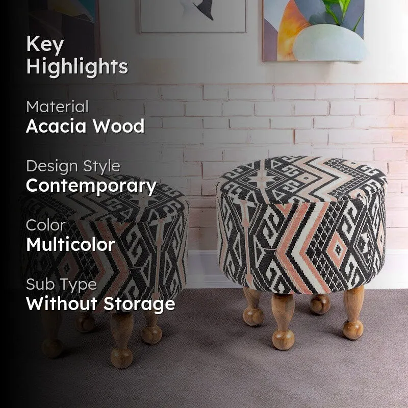 Fverix Acacia Wooden Ottomans (Multicolor) - Set Of Two media 2