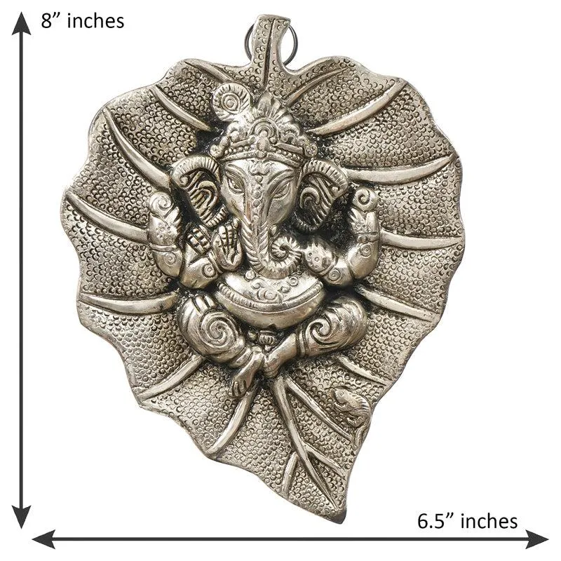 Lord Ganesh On Silver Leaf Metal Wall Accent media 6
