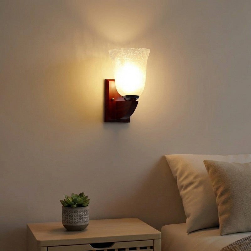 Crystal Bloom Wooden Base Glass Wall Lamp