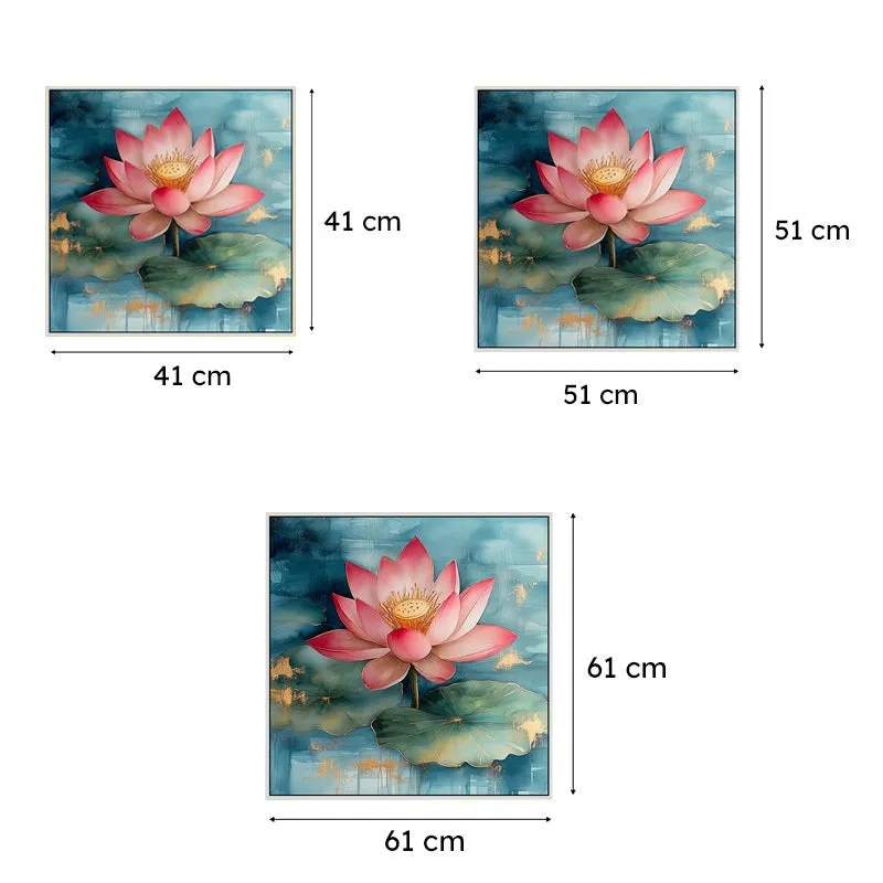 Lotus Lake Canvas Wall Painting With Frame - White media 7