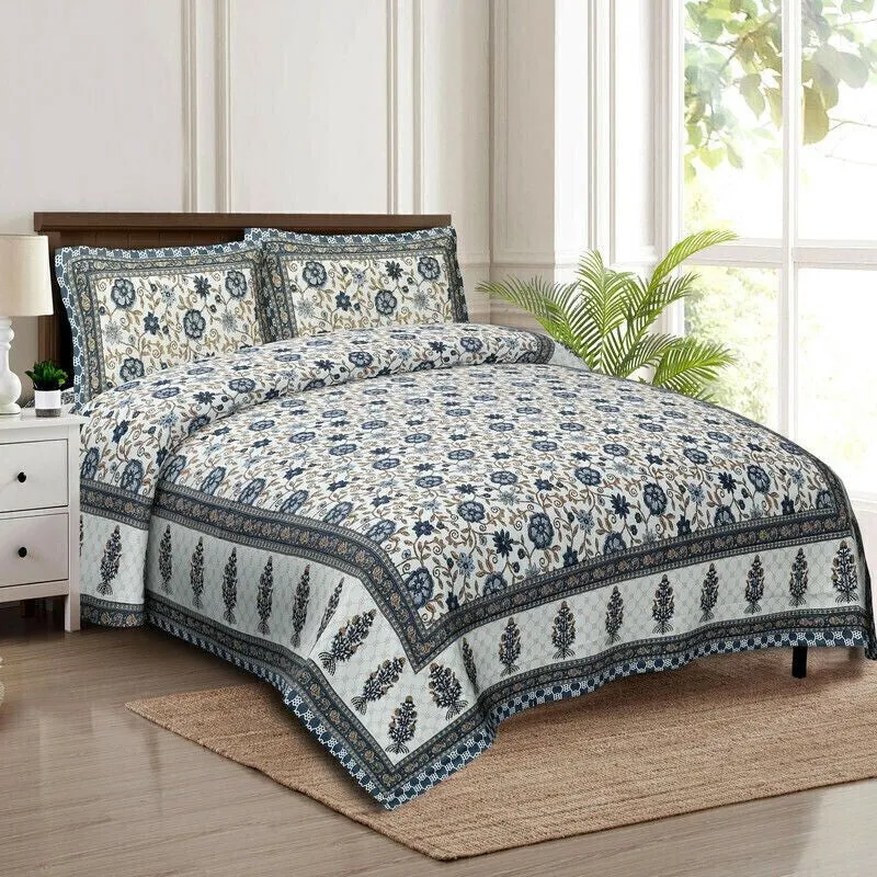 Petalet Cotton Bedsheet (Grey,Ivory) - 240 TC media 3