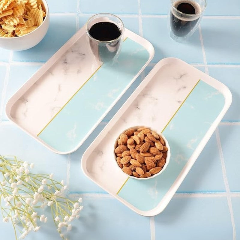 Glace Blue Melamine Serving Tray - Set Of Two
