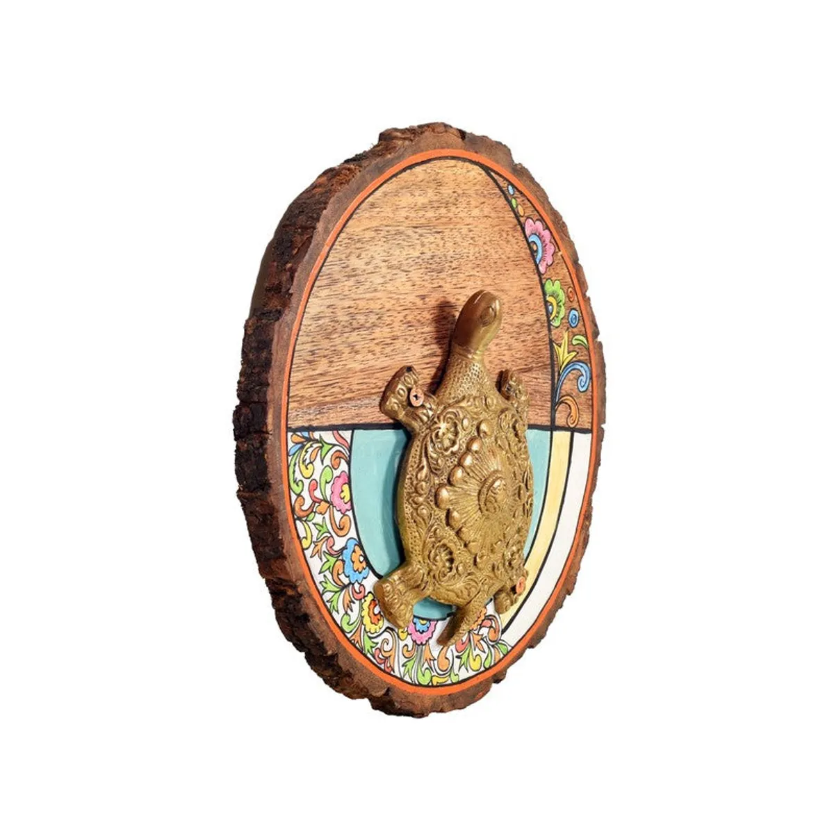 Side view showing the depth of the round tortoise wall accent
