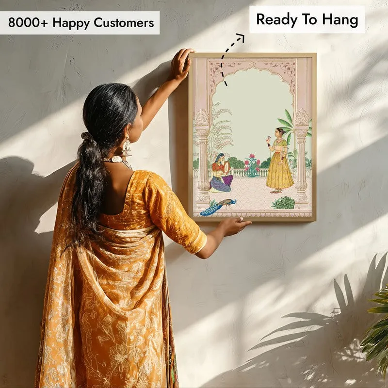 Graceful Sultana Framed Mughal Canvas Archival Canvas Wall Painting - Natural Brown Frame media 7
