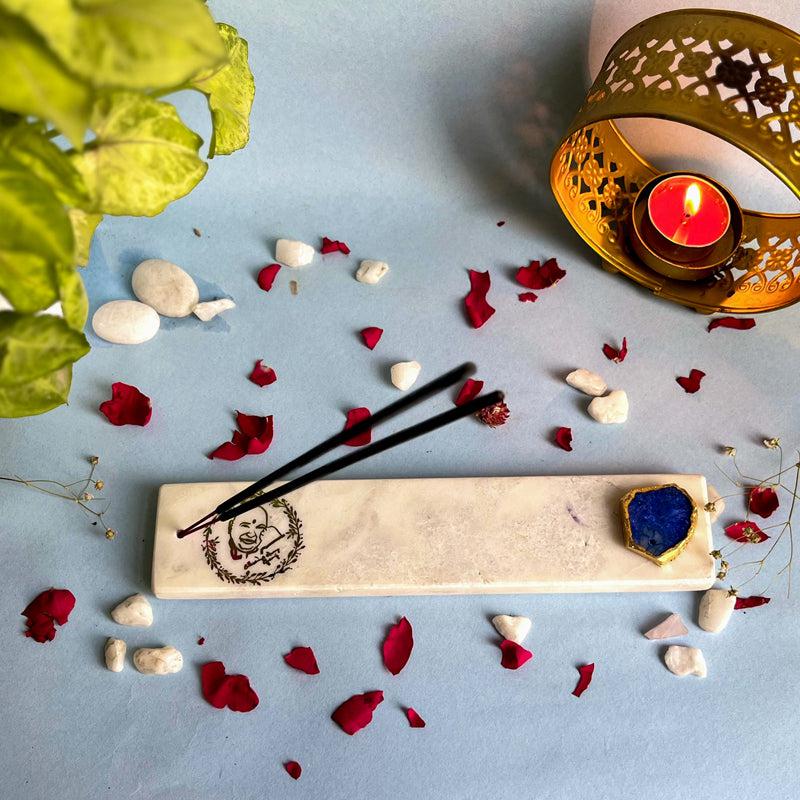 Guruji Marble Incense Holder With Agate Plating - Blue media 5