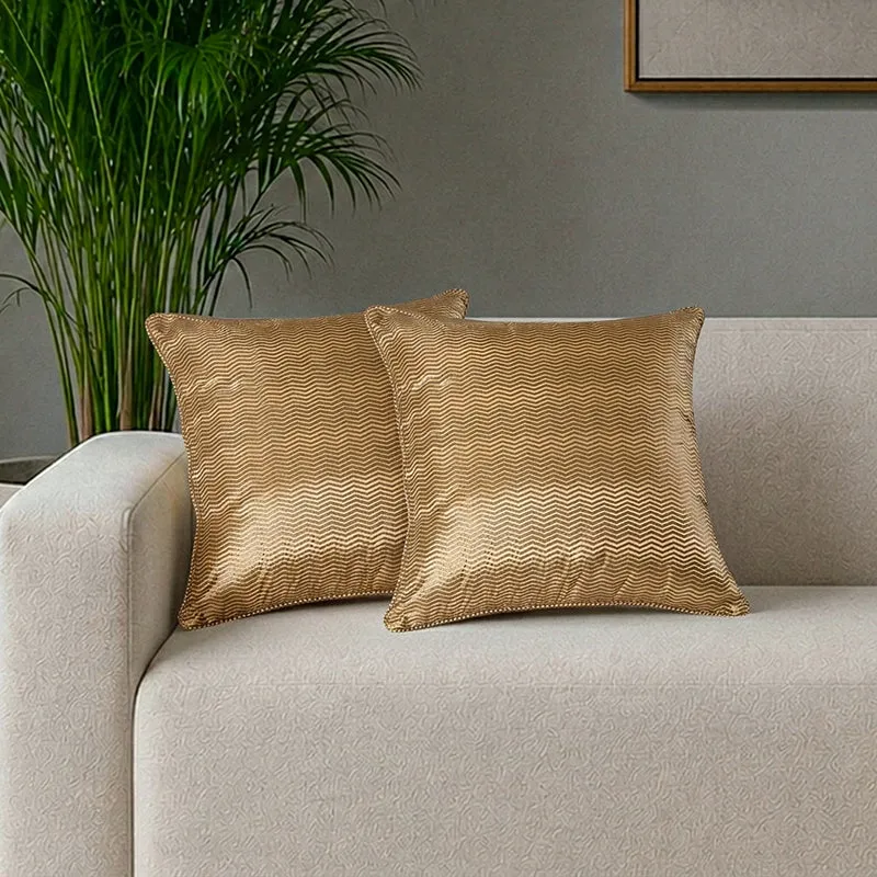 Silk Nest Woven Cushion Cover (Gold) - Set Of Two - 1