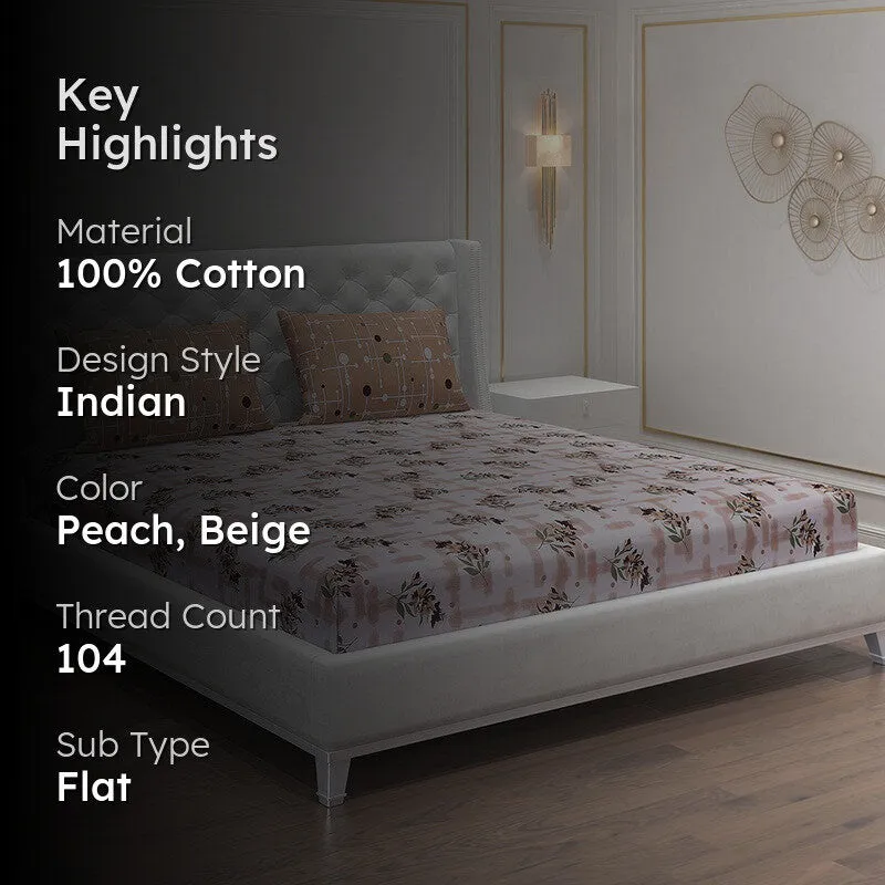Monte Carlo Bloom Bliss Cotton Bedsheet (Peach,Beige) - 104 TC media 2