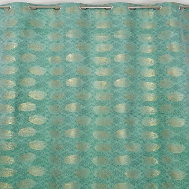 Glow Line Printed Velvet Curtain - Aqua Green,Gold media 4