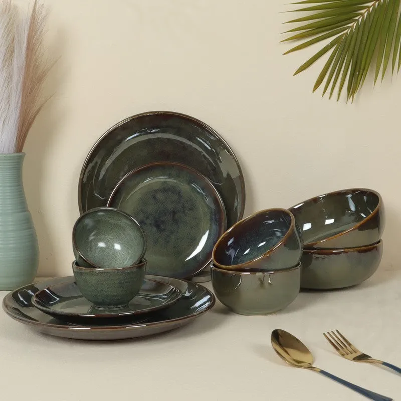 Regal Feast Ceramic Dinner Set (Olive Green) - 10 Piece Set media 1