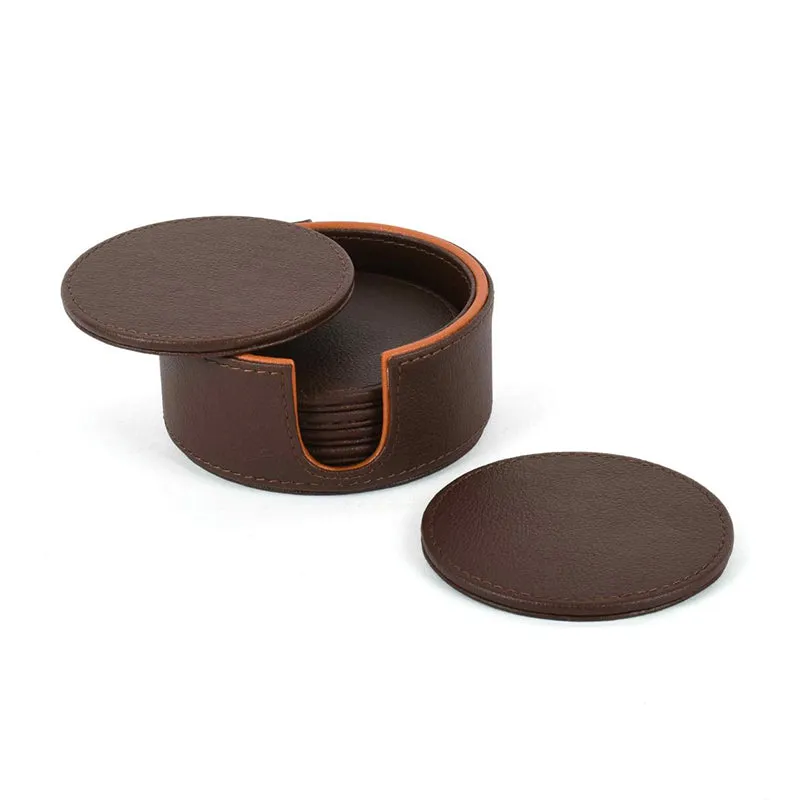 Tisca Faux Leather Coaster (Brown) - Seven Piece Set media 8