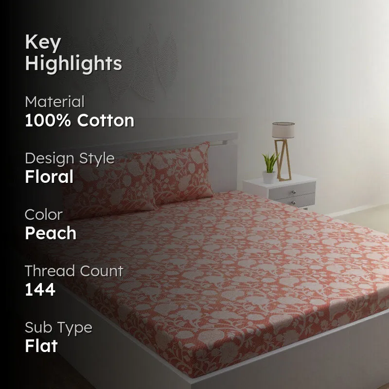 Dream Vines Cotton Bedsheet (Peach) - 144 TC media 2