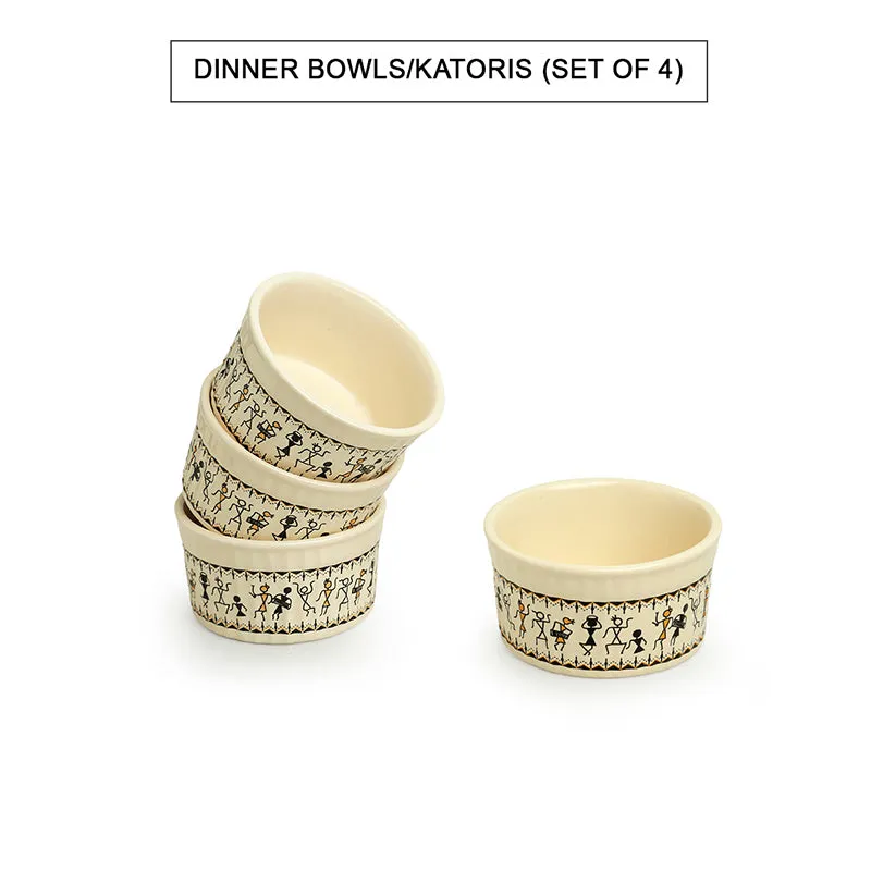 Warli Whirls Ceramic Snack Bowl (180 mL) - Set Of Four media 3