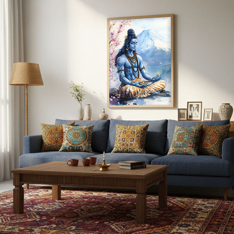Mahakaleshwar Spiritual Archival Paper Wall Painting - Natural Brown Frame media 3