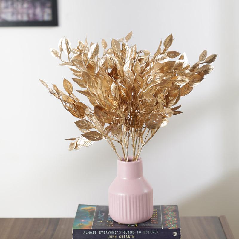 Faux Glitter Leaf Bunch (Gold) - Set Of Two