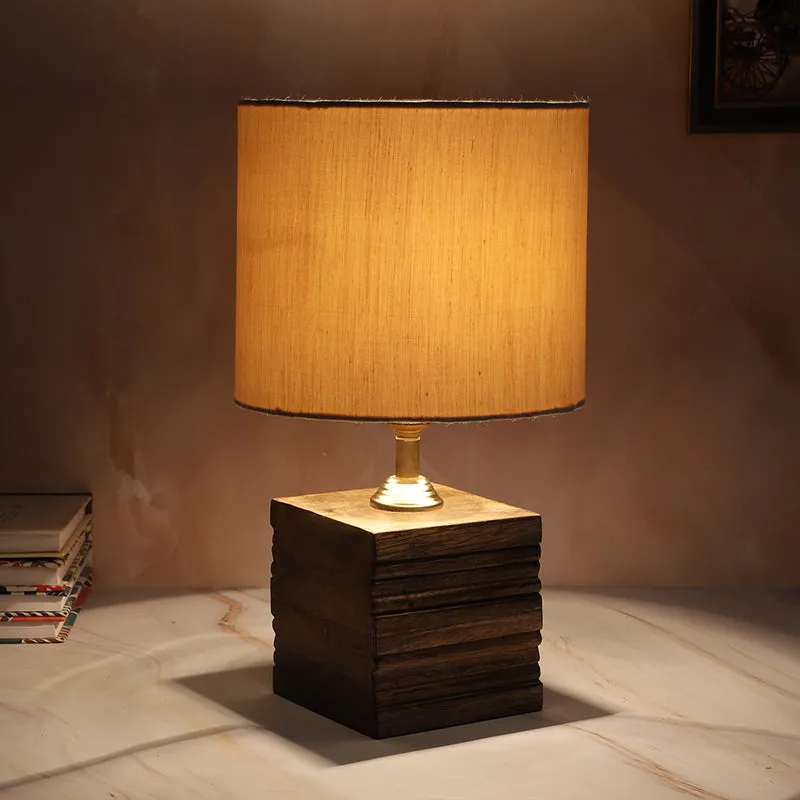 Bisara Cube Solid Mango Wood Table Lamp - Ivory, Brown media 4