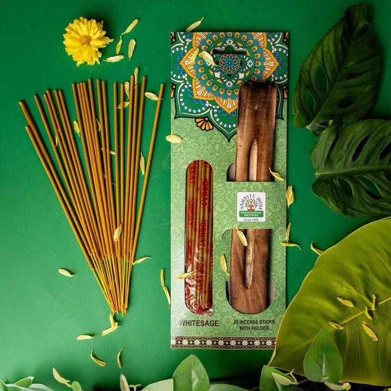 Sugandha White Sage Incense Sticks With Incense Holder - Set Of Twenty media 1