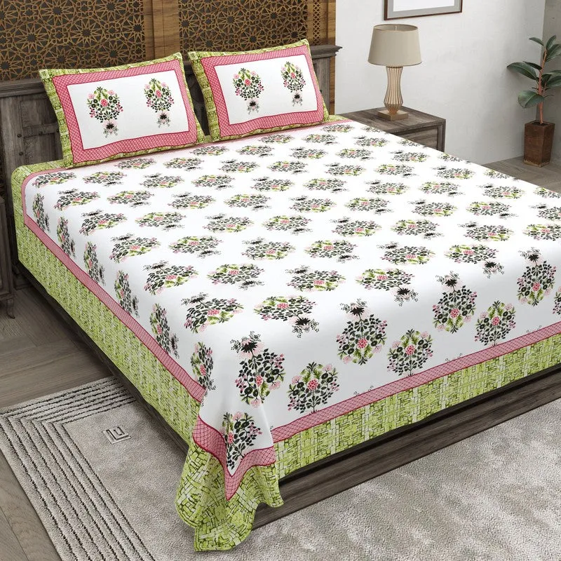 Royaly Cotton Bedsheet (Green,White) - 240 TC media 1