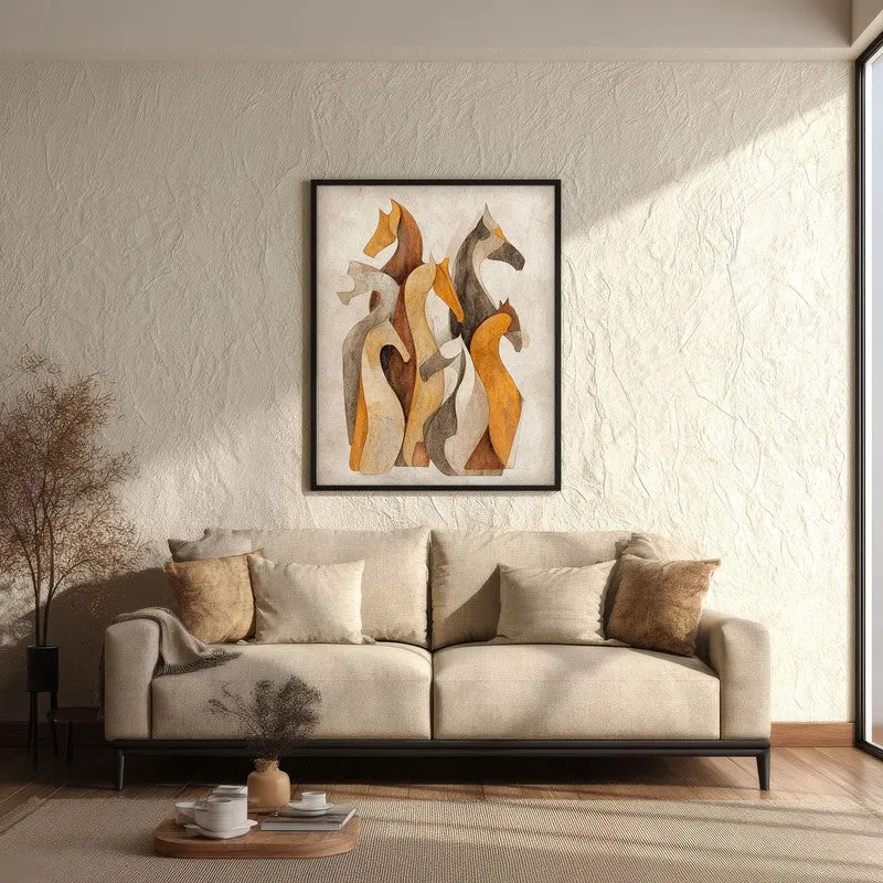 Horse Silhouettes Wall Painting With Black Frame media 3
