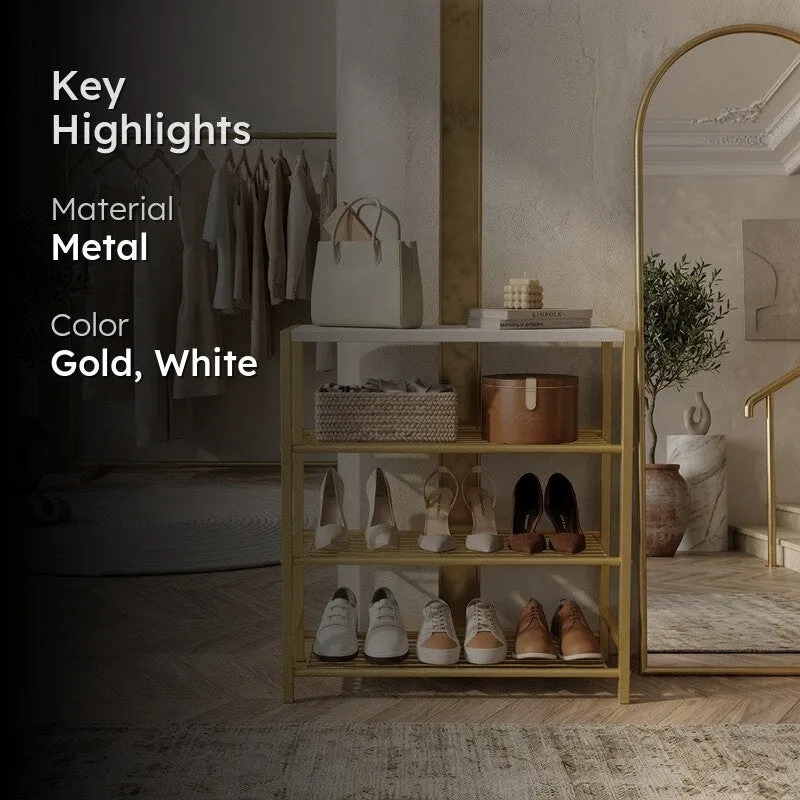 Premium Metal Shoe Rack - Gold,White media 2