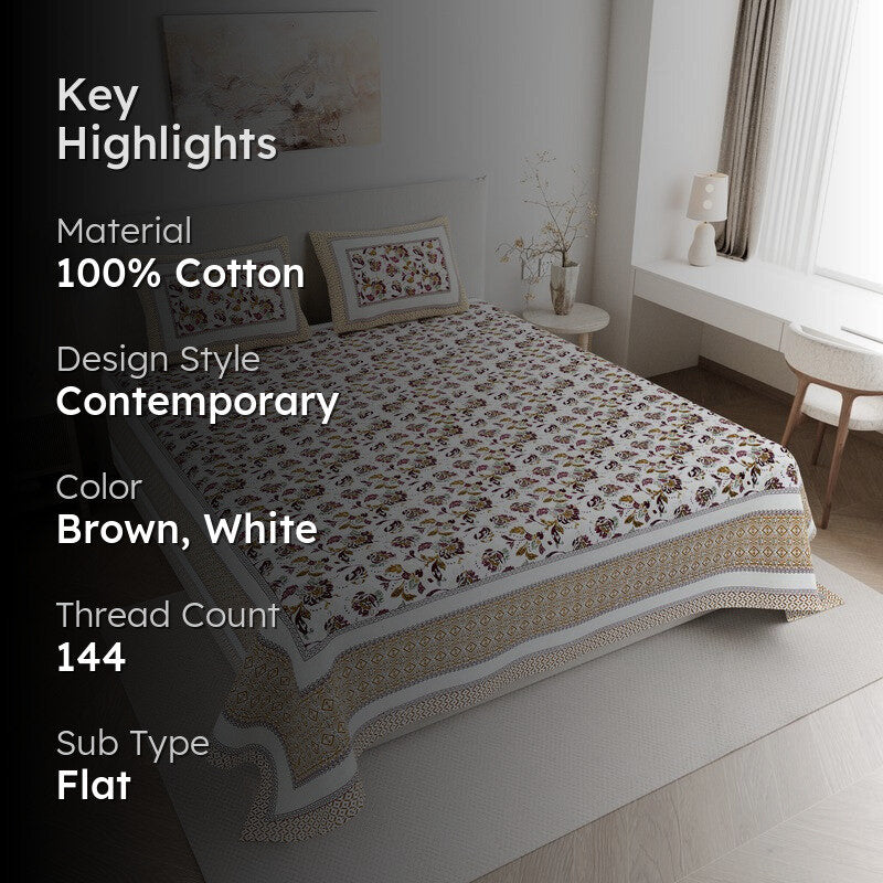 ModernNest Cotton Bedsheet (Brown) - 144 TC media 2