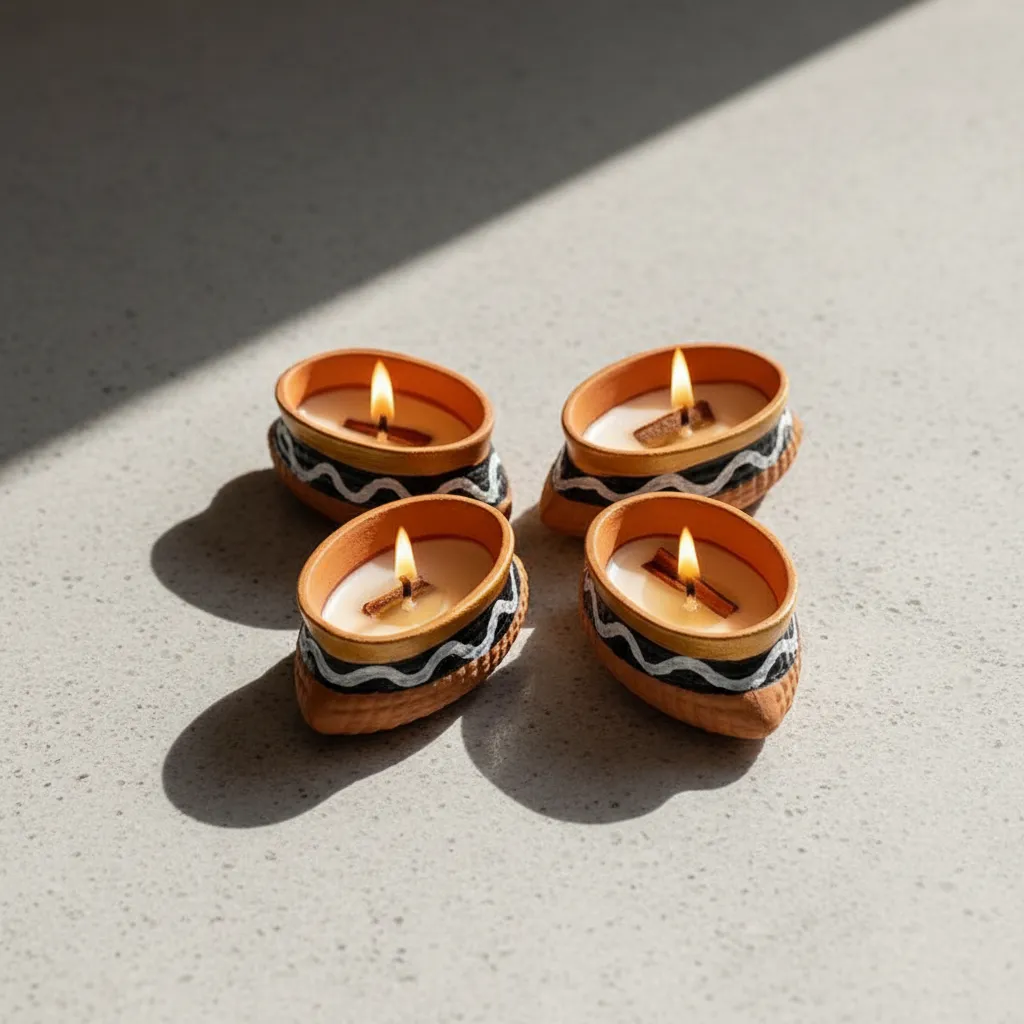 Row Boat Handpainted Cinnamon Scented Candle - Set Of Four media 1