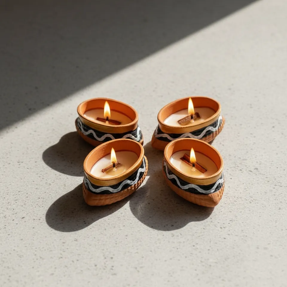 Row Boat Handpainted Cinnamon Scented Candle - Set Of Four media 1