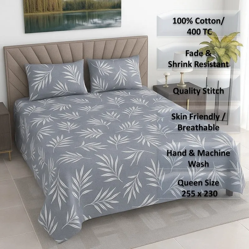 Leaf Mist Cotton Bedsheets (Blue) - 400 TC media 8