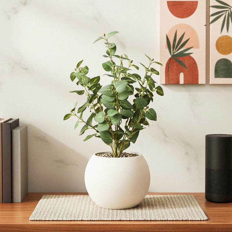 Artificial Potho Plant With Black Fiber Pot (Green) - 1 Feet