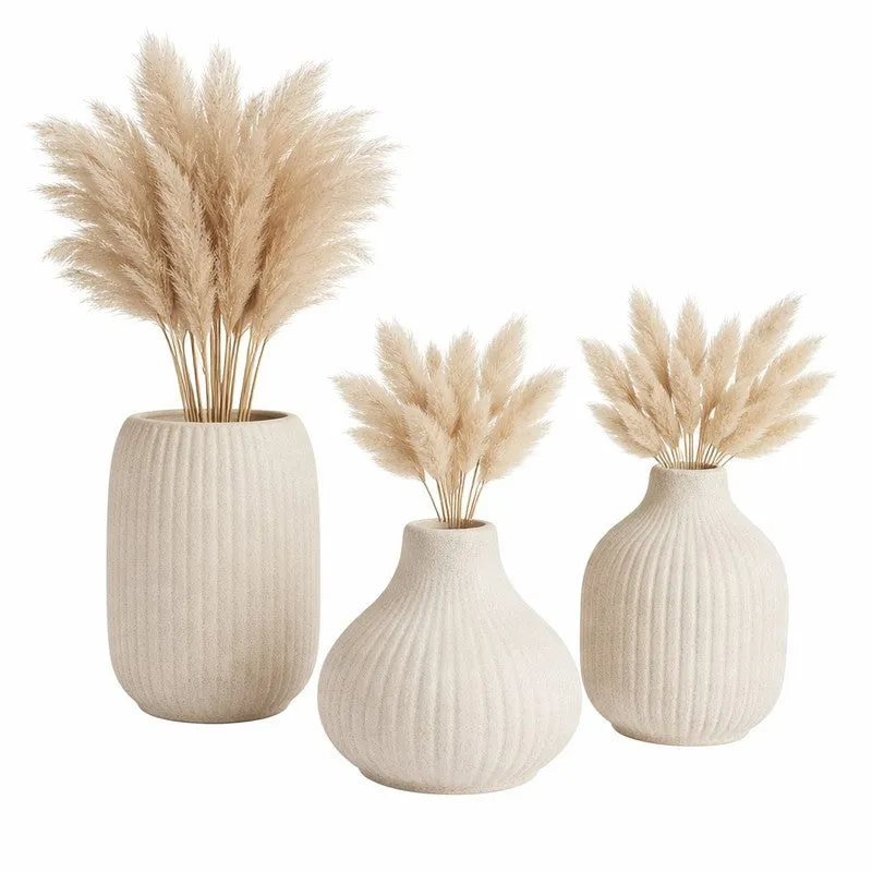 Artisan Ribbed Ceramic Vase - Set of Three media 6