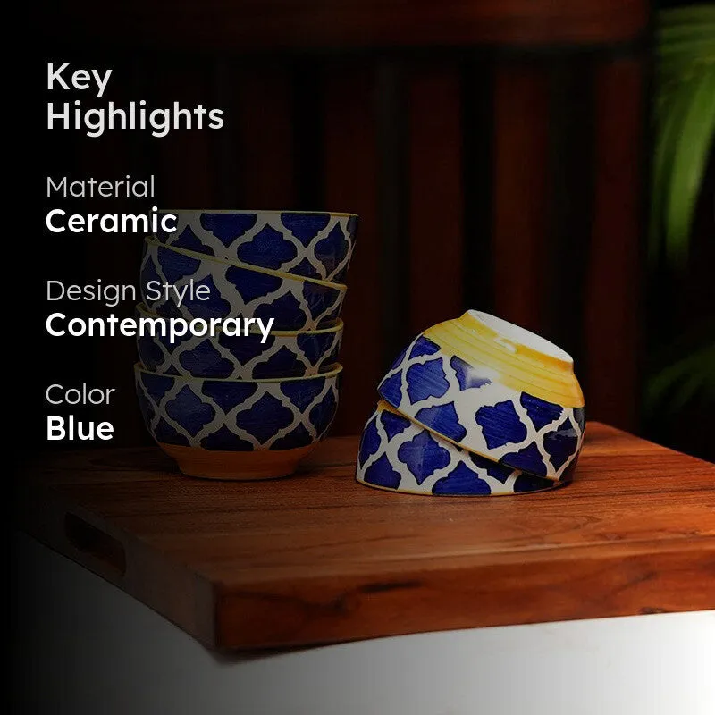 Nibbera Ceramic Snack Bowls (Blue, 180 mL Each) - Set Of Six media 2