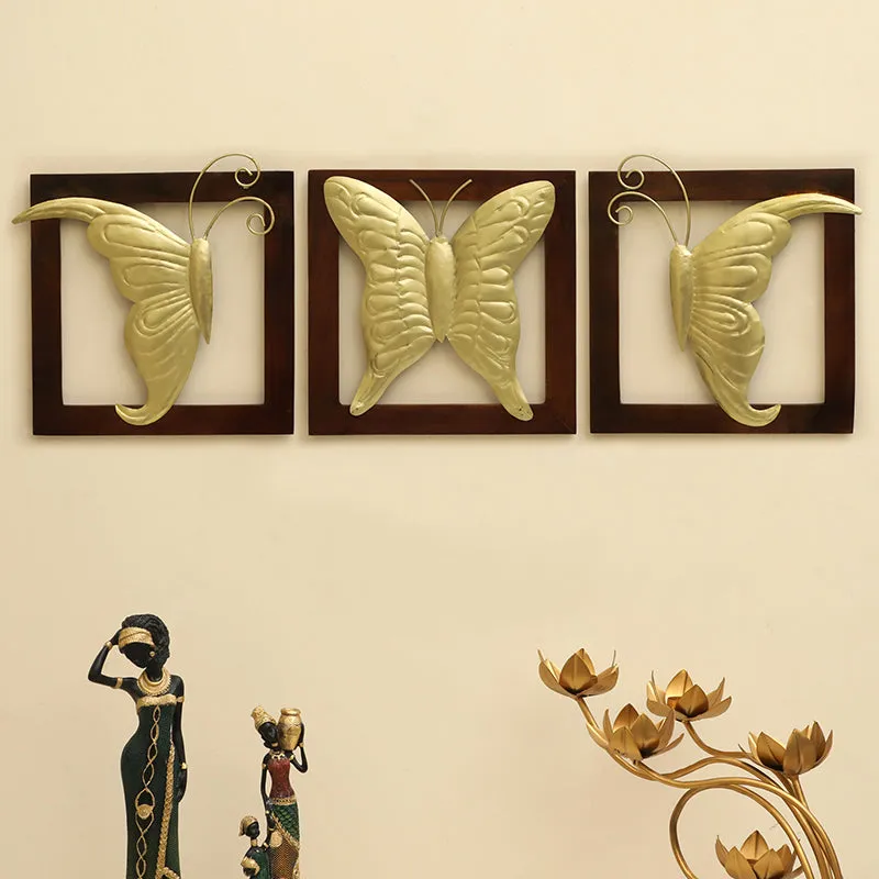 Golden Farfalla Metal & Wood Wall Accent - Set Of Three media 1