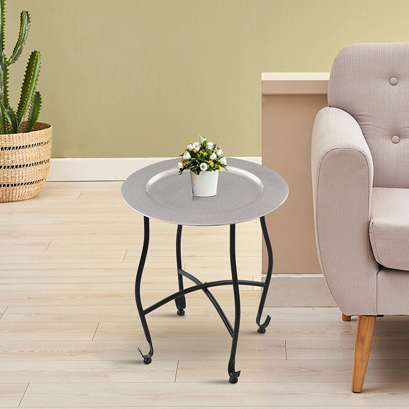 Etch Tribe Iron Side Table - Silver