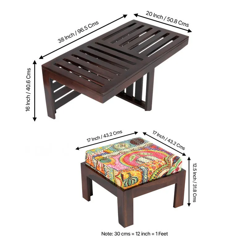 Zavro Sheesham Wooden Center Table with Stools (Deep Brown) - Five Piece Set media 12