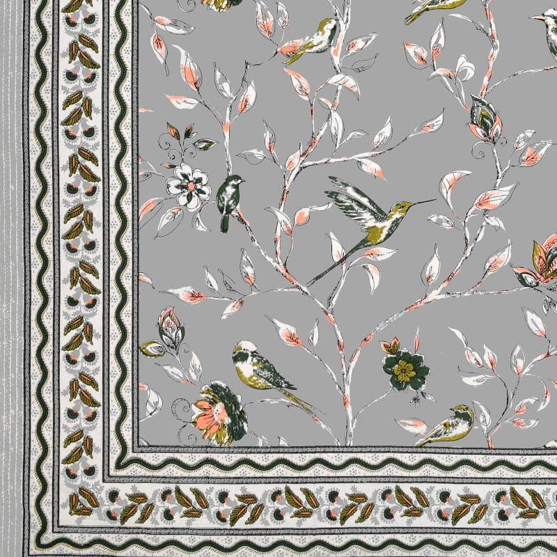 Birdie Orchard Floral Cotton Bedsheet (Grey) - 124 TC media 5