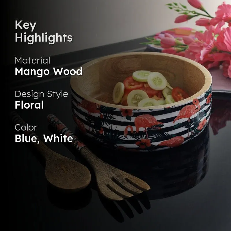 Flaminga Wooden Flat Bowl With Spoon & Fork - Set Of Three media 2