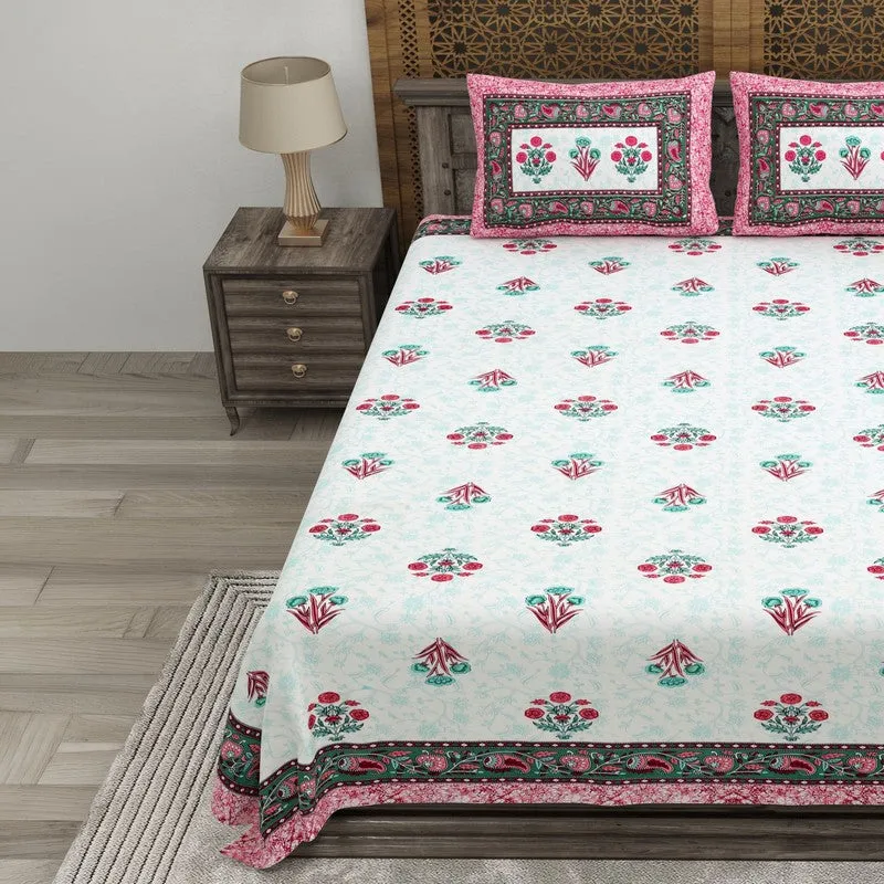 Desiis Cotton Bedsheet (Pink,Green) - 240 TC media 3