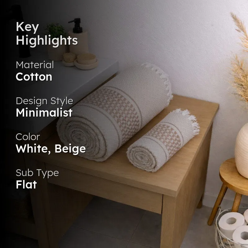 MosacStrip Cotton Hand & Bath Towel (Beige) - Set of Two media 2