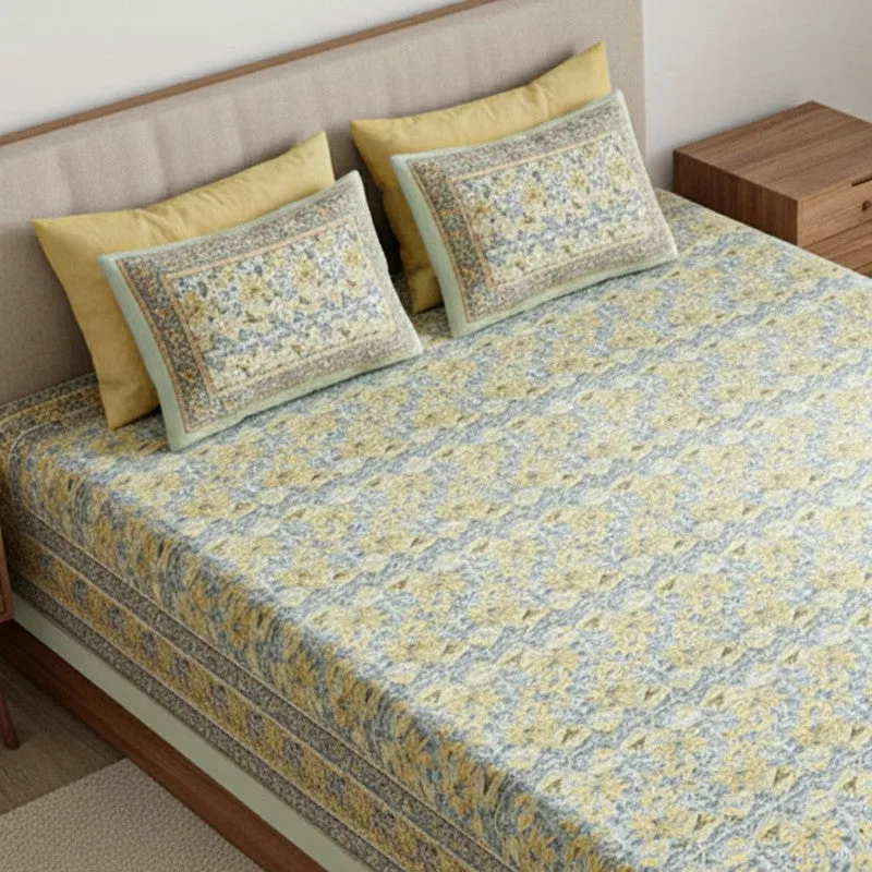 Aayushi Cotton Bedsheet (Yellow, Grey) - 180 TC media 3