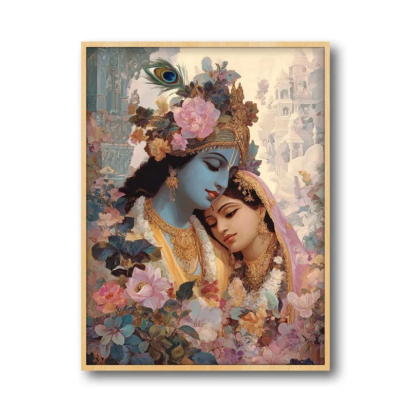 Sri Radha Krishna Blissful Archival Paper Wall Art - Natural Brown Frame media 5