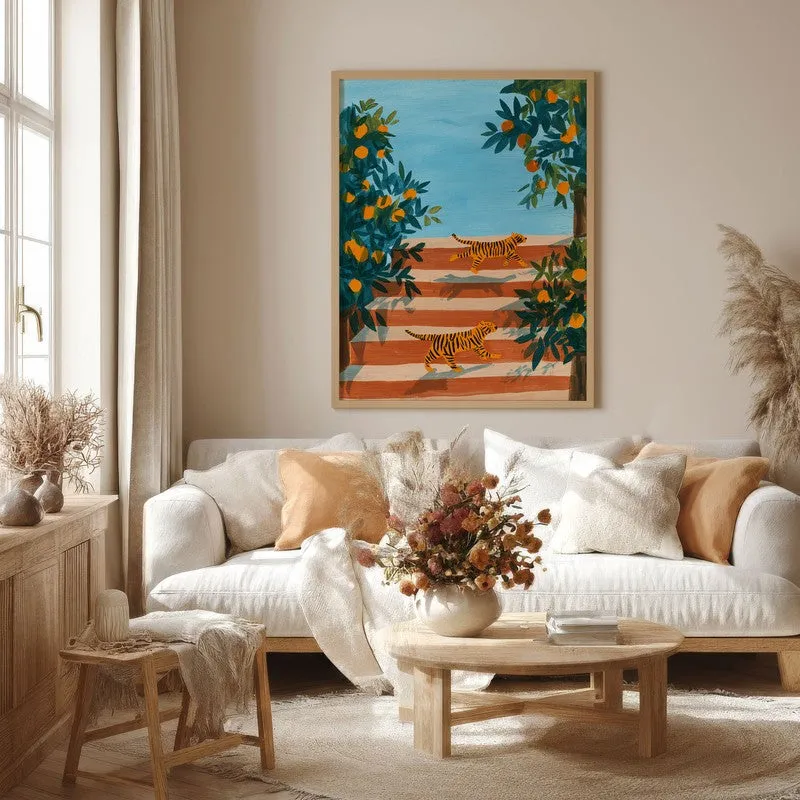 Tangerine Trees Canvas Wall Painting - Brown Frame media 4