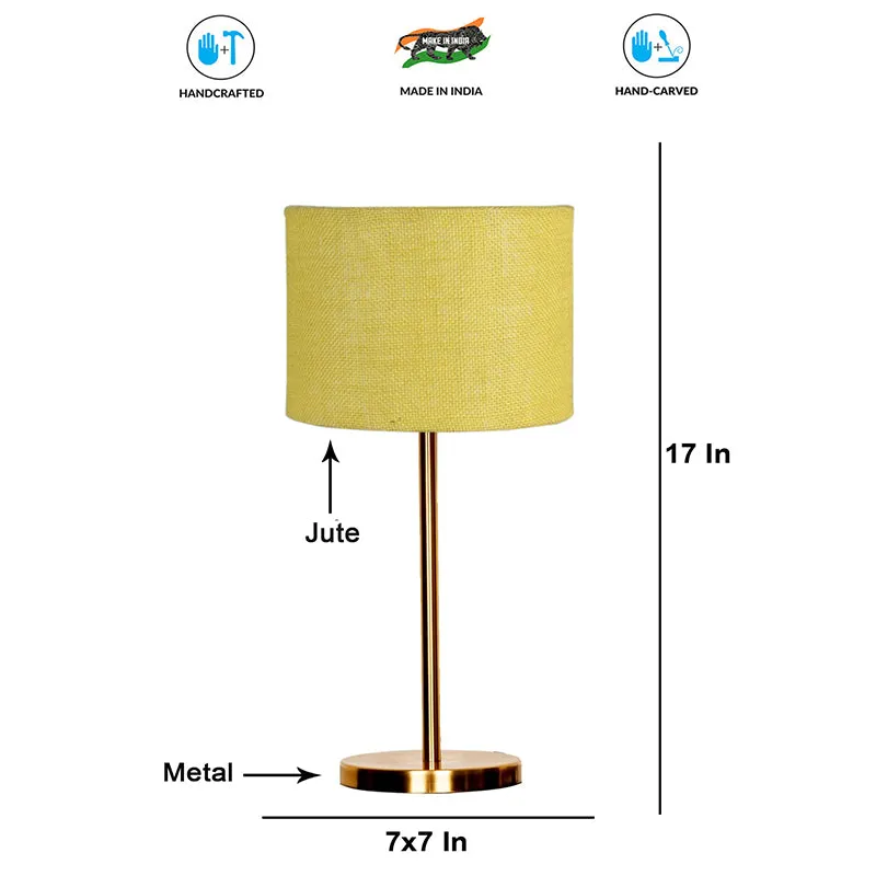 Loft Gleam Jute & Metal Table Lamp (Drum) - Yellow,Gold media 4
