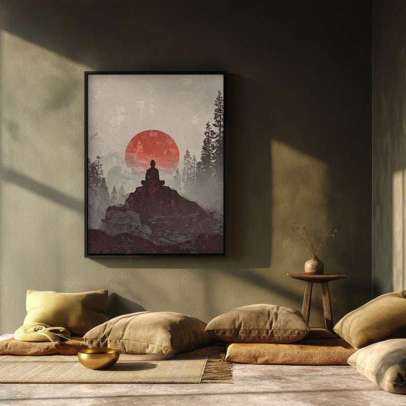 Crimson Sun III Over Silent Peaks Wall Painting With Black Frame media 3