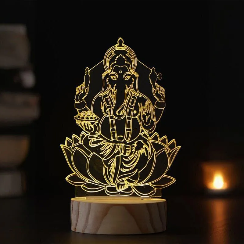 Lord Ganapati Luminance LED Acrylic Table Lamp - Brown media 3