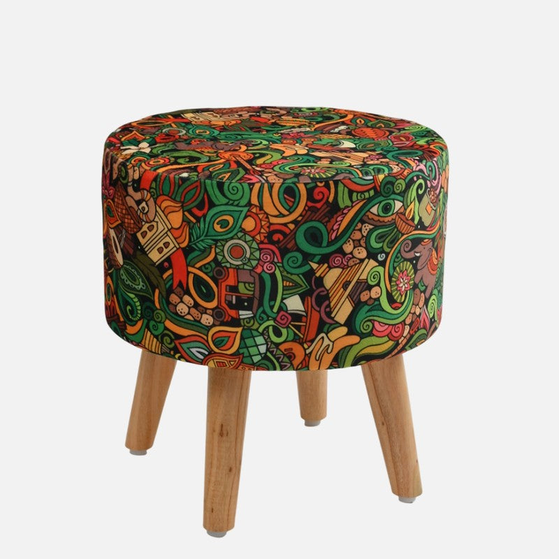 Avira Blueleaf Print Multicolor Engineered Wood Ottomans - Set Of Two media 4
