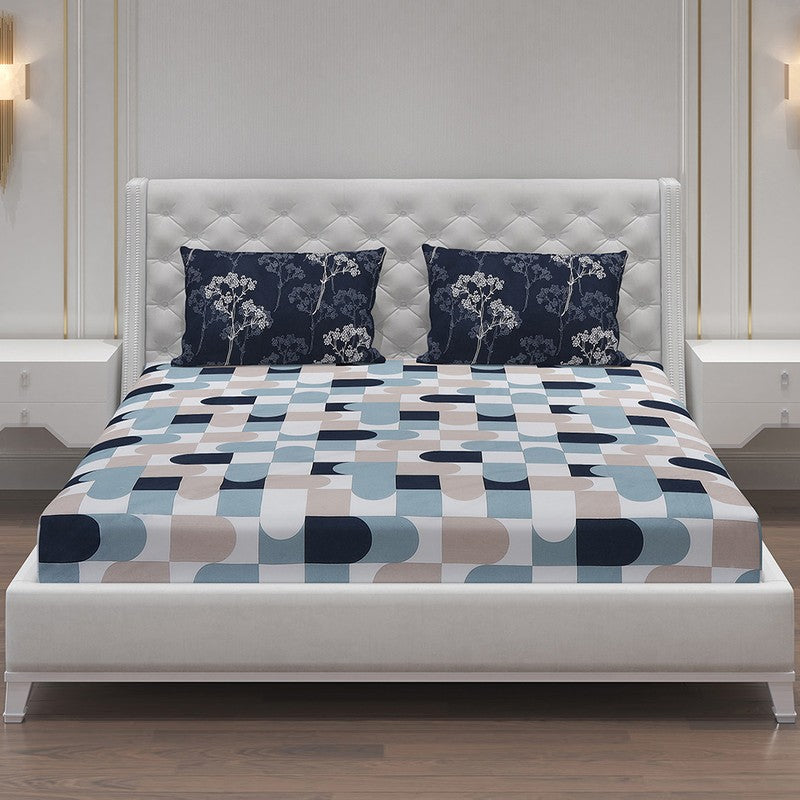 Monte Carlo Multi Blocks Cotton Bedsheet (White,Navy Blue) - 104 TC media 3