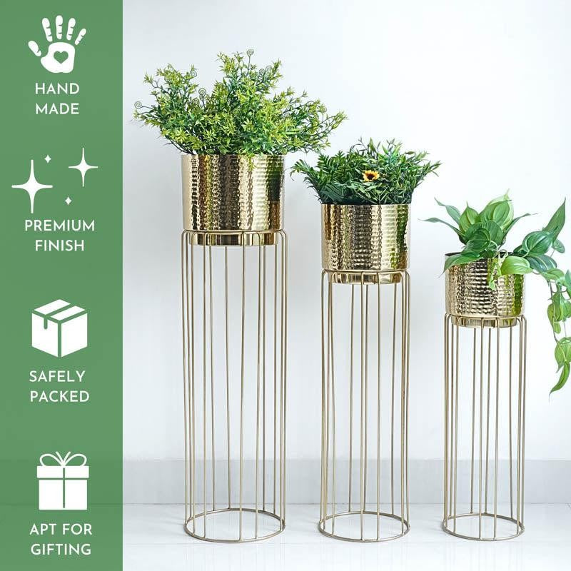 Regal Hammered Metal Planters With Tall Stands - Set Of Three media 4