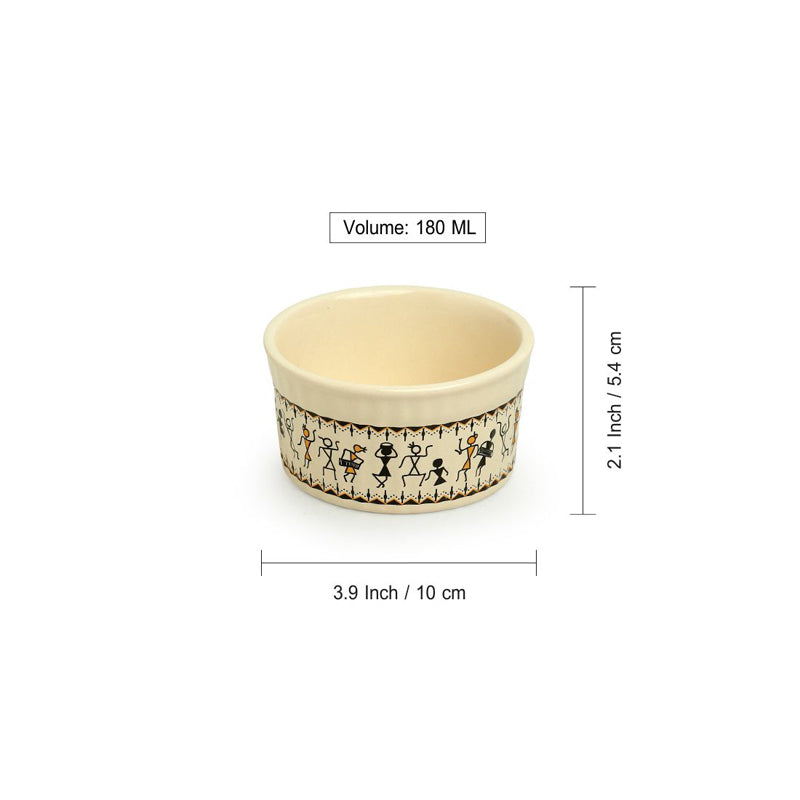 Warli Whirls Handcrafted Ceramic Bowls (180 ML) - Set Of Six media 6