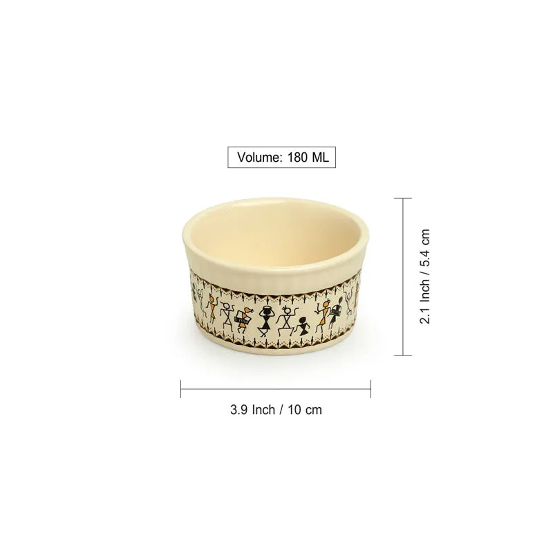 Warli Whirls Handcrafted Ceramic Bowls (180 ML) - Set Of Six media 6